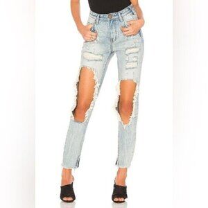 One Teaspoon High Rise Waist Freebirds Skinny Jeans Denim Light Wash Distressed